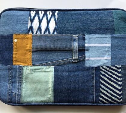 Brownliving Laptop Sleeve- Blues Denim Patchwork