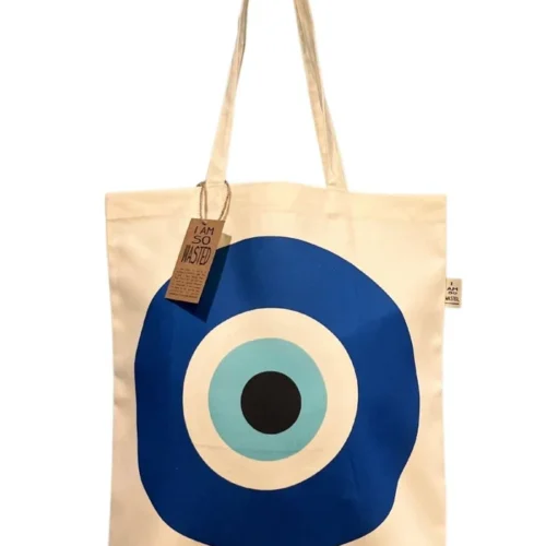 Brownliving Premium Cotton Tote Bags - Evil Eye White