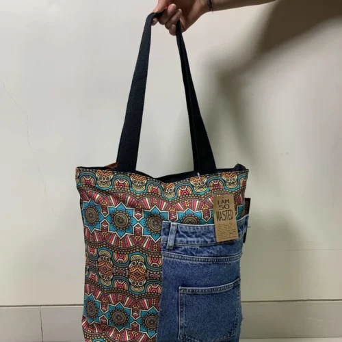 Brownliving Floral Upcycled Tote bags - Denim Printed