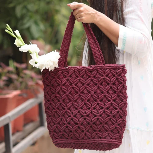 Brownliving Maroon Macrame Tote Bags