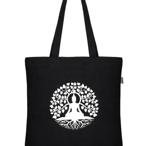 Premium Cotton Canvas Tote Bag Buddha Black