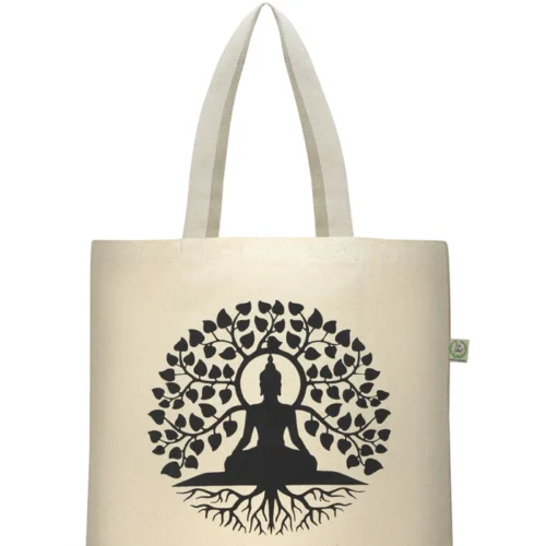 Premium Cotton Canvas Tote Bag Buddha White