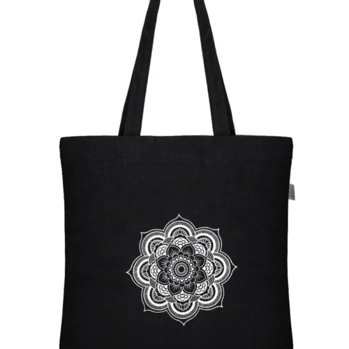 Brownliving Premium Cotton Canvas Tote Bag - Mandala Black