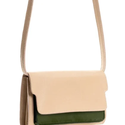 Brownliving Apple Leather Purse with Strap - Almond & Green