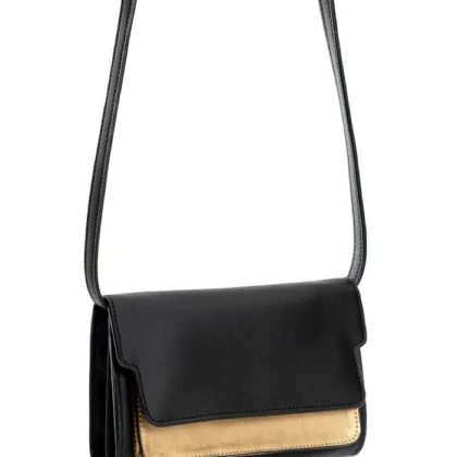 Brownliving Apple Leather Purse with Strap - Black & Gold