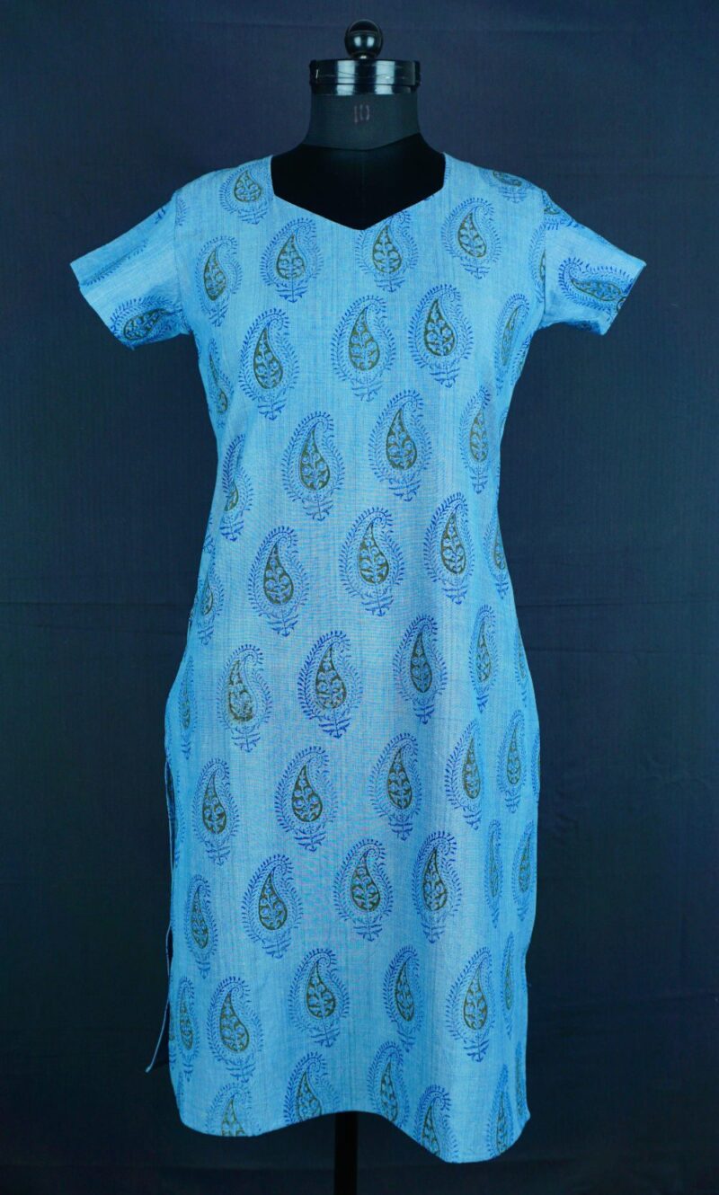 Desi Hand Block Printed Cotton Kurta with Natural dye - Blue