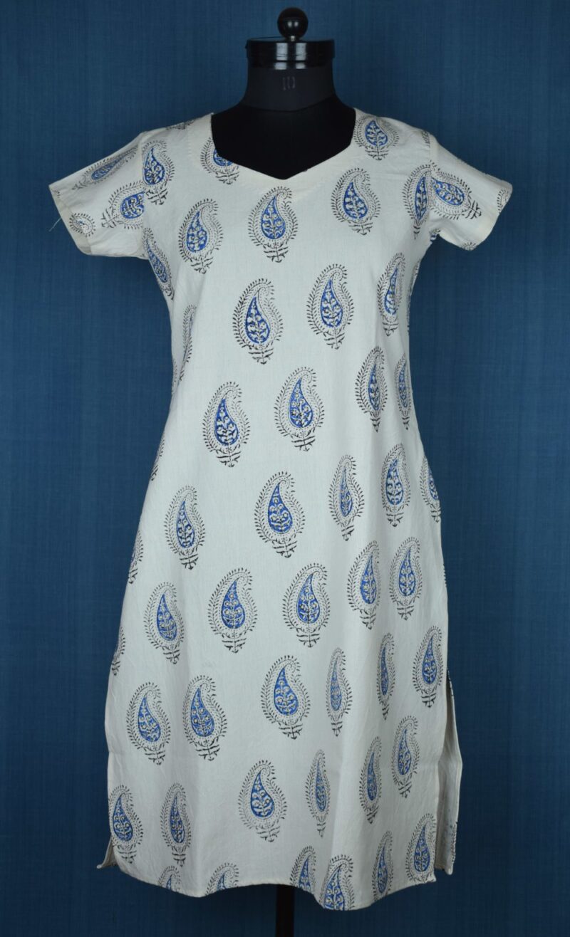 Desi Hand Block Printed Cotton Kurta with Natural dye - Natural Yarn