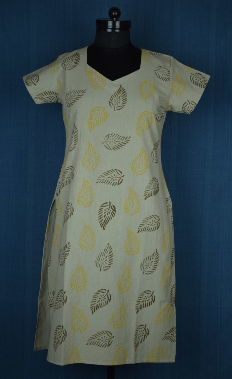 Desi Hand Block Printed Cotton Kurta with Natural dye - Pomogranate Peel