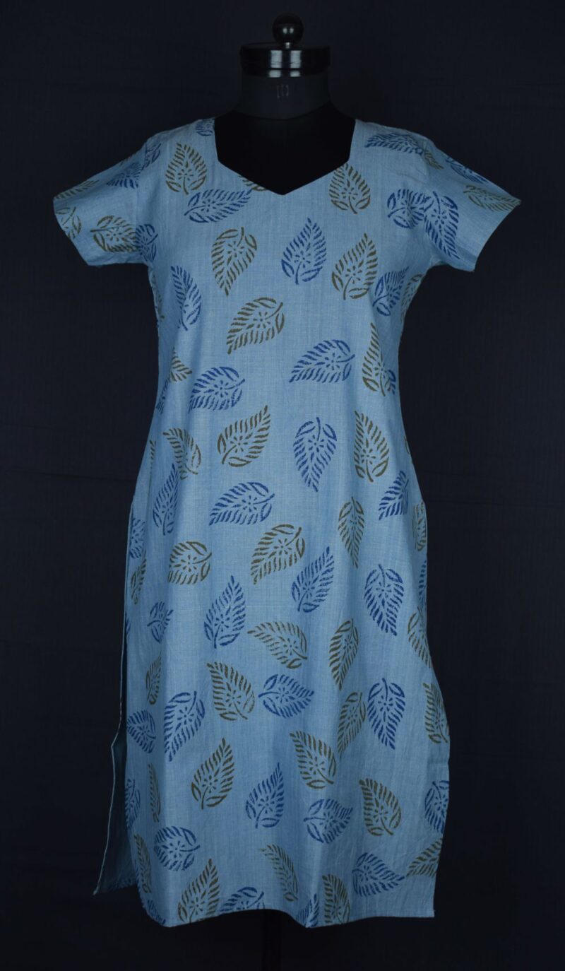 Desi Hand Block Printed Cotton Kurta with Natural dye - Indigo