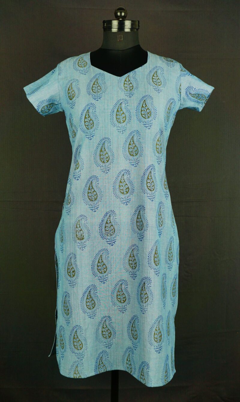 Desi Hand Block Printed Cotton Kurta with Natural dye - Indigo Blue