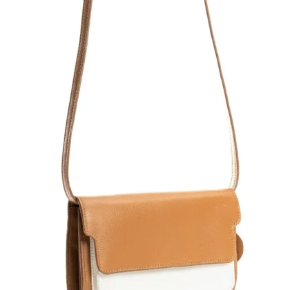 Brownliving Apple Leather Purse with Strap - Caramel & White