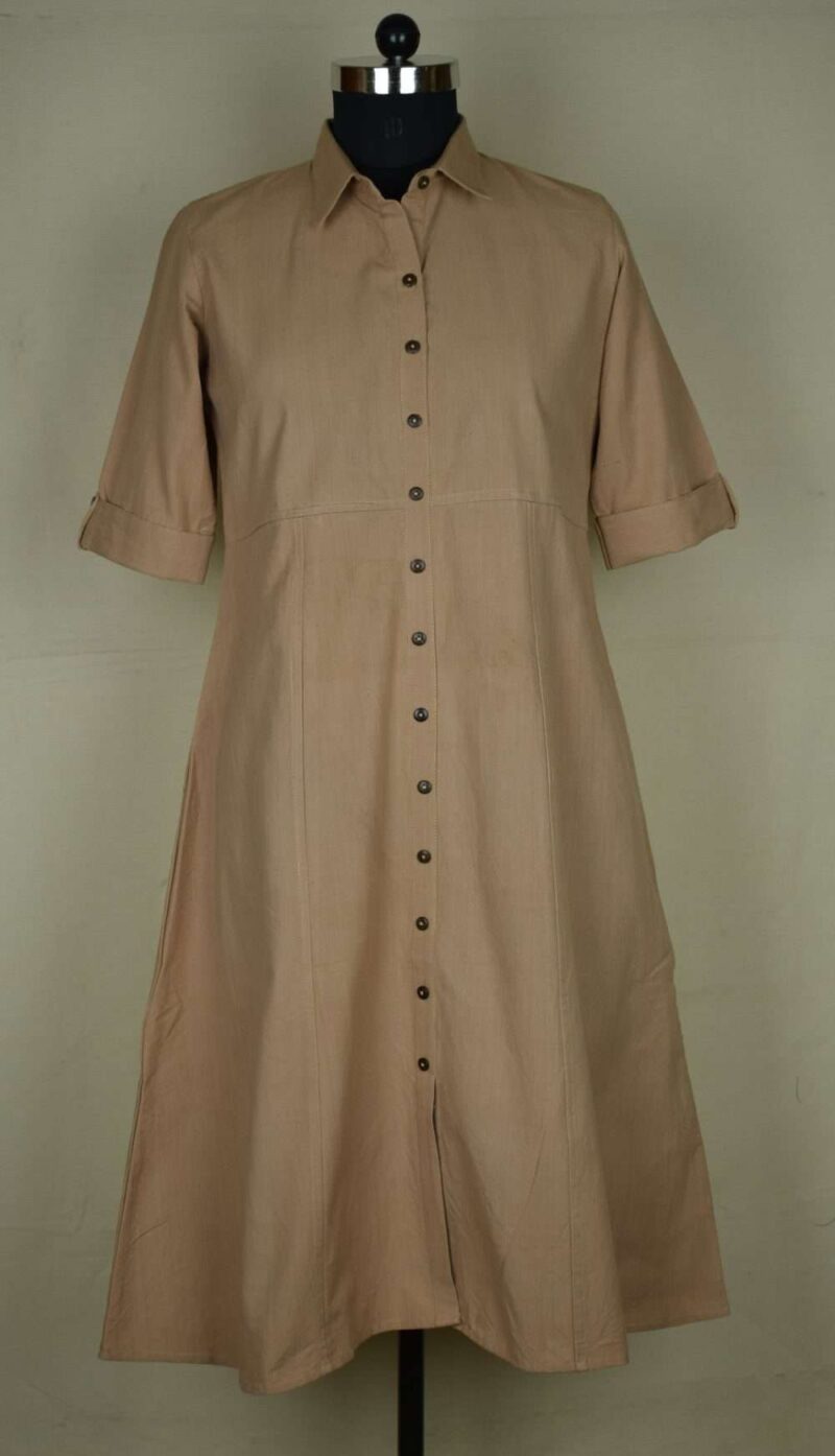 Collared Dress with Half Sleeves Arecanut