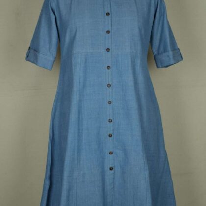 Collared Dress with Half Sleeves Indigo