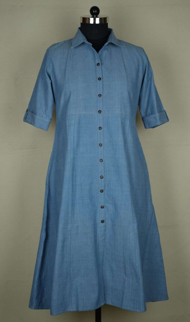 Collared Dress with Half Sleeves Indigo