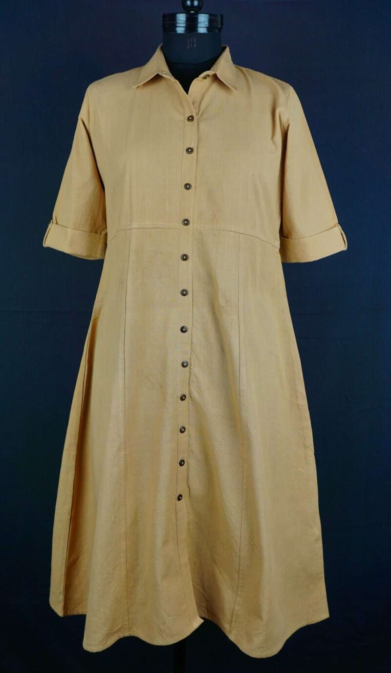 Collared Dress with Half Sleeves Madder + Arecanut