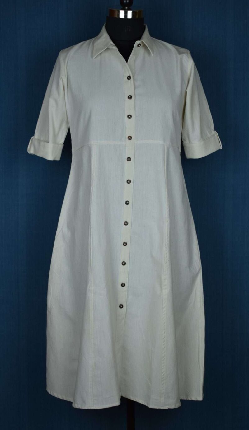 Collared Dress with Half Sleeves Natural Yarn