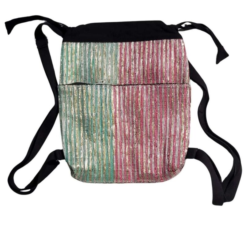 EcoKaari Upcyled Handwoven Backpack Light Multicolor Red & Green